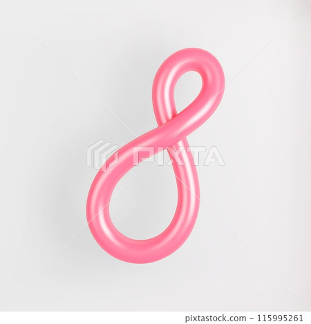 3D Pink Script Number 8 on light background. Cute Cursive Bubble typography symbol vector illustration. 115995261