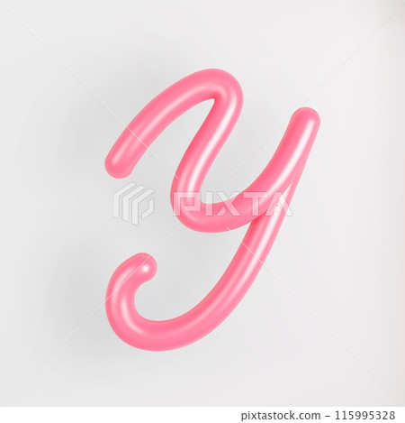 3D Pink Script Uppercase Letter Y on light background. Cute Cursive Bubble typography symbol vector illustration. 115995328