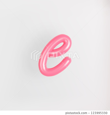 3D Pink Script Lowercase Letter E on light background. Cute Cursive Bubble typography symbol vector illustration. 115995330