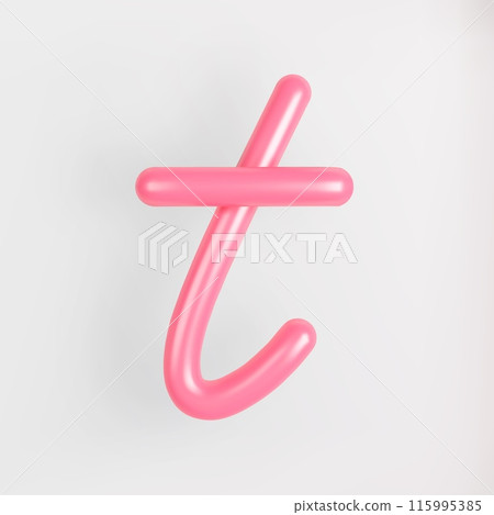 3D Pink Script Lowercase Letter T on light background. Cute Cursive Bubble typography symbol vector illustration. 115995385