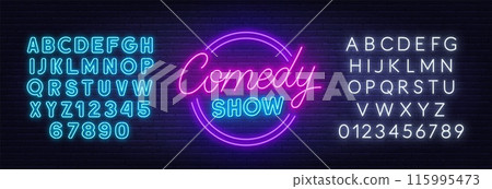 Comedy Show Sign on brick wall background. 115995473