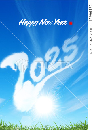 藍天飄浮的雲彩2025新年賀卡素材 115996523