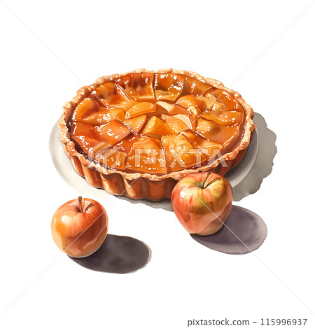 Tarte tatin watercolor illustration on white background 115996937