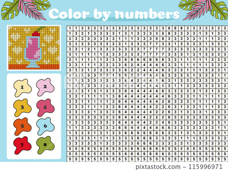 Color by number or pixel coloring page with summer sweet cocktail 115996971