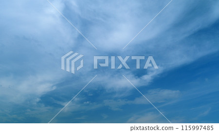 Clouds with blue light blue sky in horizon. No birds and free of defects. Cloudscape nature background texture. Timelapse. Clouds with blue light blue sky in horizon. No birds and free of defects. Cloudscape nature background texture. Timelapse. 115997485