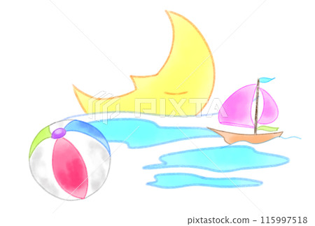 Crescent moon setting over resort area 115997518