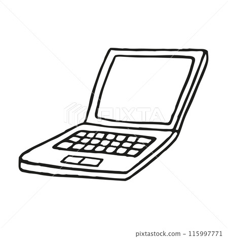 Doodle open laptop icon. Hand drawn computer symbol isolated on white background Doodle open laptop icon. Hand drawn computer symbol isolated on white background 115997771