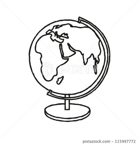 Doodle Earth globe icon. Hand drawn planet symbol isolated on white background 115997772
