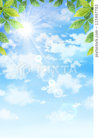 Blue sky, sun and trees Vertical Blue sky, sun and trees Vertical 115997783