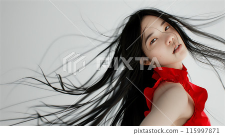 Portrait of a woman in a red dress 115997871