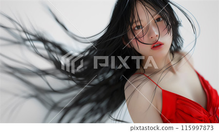 Portrait of a woman in a red dress 115997873