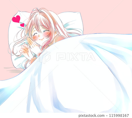 A woman sleeping with a smile in love 115998167
