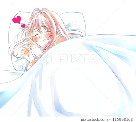 A woman sleeping with a smile in love A woman sleeping with a smile in love 115998168