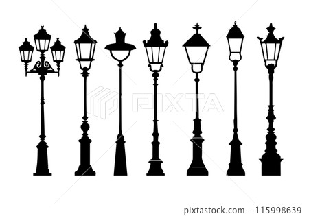 Vintage Street Lamps Silhouettes vector 115998639