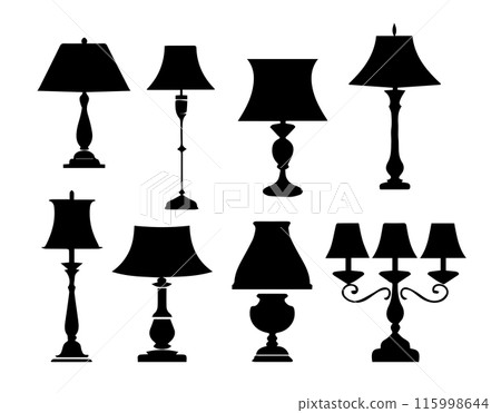 Vintage Table Lamps Silhouettes vector Vintage Table Lamps Silhouettes vector 115998644