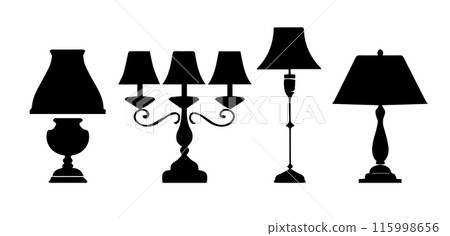 Vintage Table Lamps Silhouettes vector 115998656