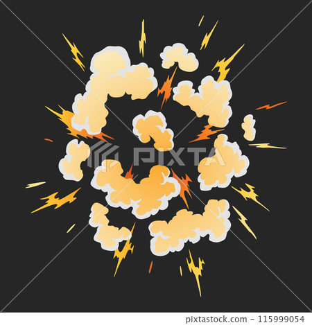 Explosion animation effect for game. Burst explosion in cartoon style. Bomb or bang. Vector isolated illustration 115999054