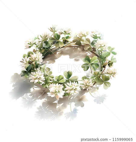 Watercolor illustration of a white clover corolla on white background 115999065