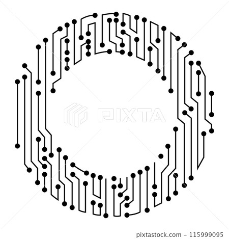 Circuit board circle frame. Abstract digital round frame, hardware board and electronic motherboard pattern vector. Programming science, computer system element 115999095