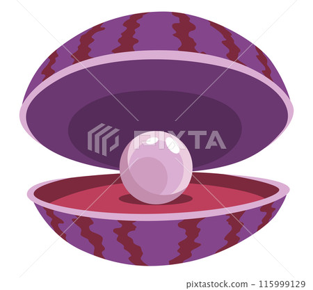 Pearl in seashell. Open seashels scallop and pearl shell icon. Beautiful pearl in clam shell in cartoon flat style. Vector illustration isolated on white background Pearl in seashell. Open seashels scallop and pearl shell icon. Beautiful pearl in clam shell in cartoon flat style. Vector illustration isolated on white background 115999129
