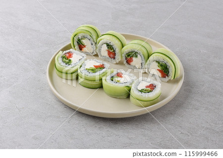 Philadelphia green roll on white background for food delivery restaurant menu, 115999466
