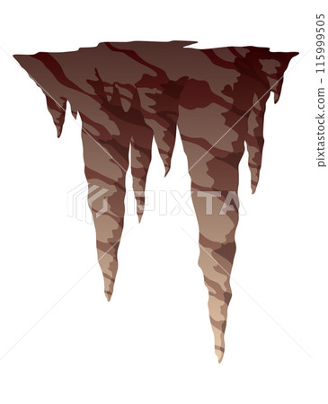 Stalactite. Icicle shaped hanging mineral formations in cave. Nature brown limestone, material stone icon. Natural growth geology formations Stalactite. Icicle shaped hanging mineral formations in cave. Nature brown limestone, material stone icon. Natural growth geology formations 115999505