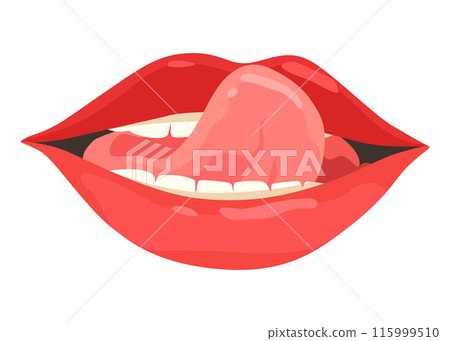 Red lip female. Woman expressed emotion, beauty concept. Modern flat vector design illustration Red lip female. Woman expressed emotion, beauty concept. Modern flat vector design illustration 115999510