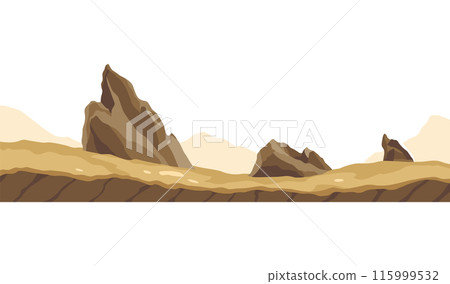 Game landscape. Cartoon design nature. Landscape of soil section. Illustration of cross section ground slice isolated on white background Game landscape. Cartoon design nature. Landscape of soil section. Illustration of cross section ground slice isolated on white background 115999532