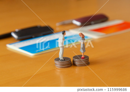 Image of money with man and woman, two bankbooks and seals 115999686