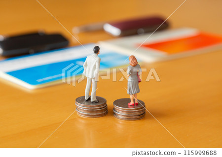 Image of money with man and woman, two bankbooks and seals Image of money with man and woman, two bankbooks and seals 115999688