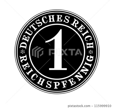 1 Reichspfennig, Deutsches Reich of Germany outlined in vector. The coin is depicted in black and white.   115999910