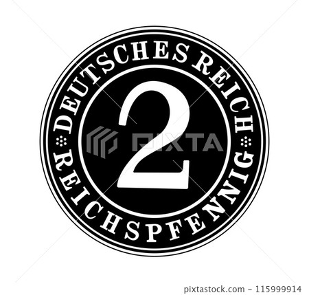 2 Reichspfennig, Deutsches Reich of Germany outlined in vector. The coin is depicted in black and white. 2 Reichspfennig, Deutsches Reich of Germany outlined in vector. The coin is depicted in black and white. 115999914
