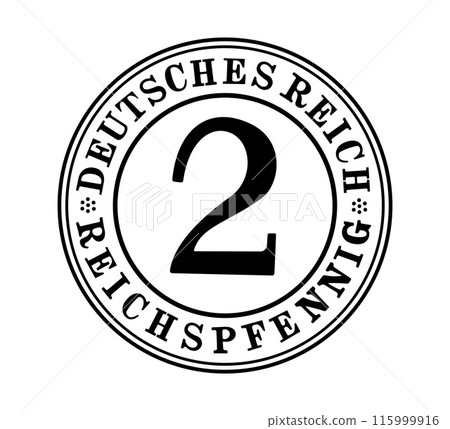 2 Reichspfennig, Deutsches Reich of Germany outlined in vector. The coin is depicted in black and white.   115999916