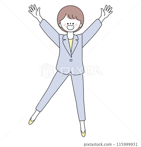 Illustration of a woman in a suit cheering with joy 115999931