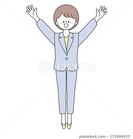 Illustration of a woman in a suit looking happy with her arms outstretched Illustration of a woman in a suit looking happy with her arms outstretched 115999933