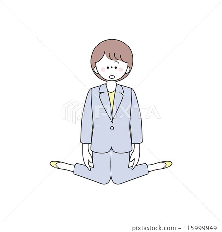 Illustration of a stunned woman in a suit kneeling Illustration of a stunned woman in a suit kneeling 115999949