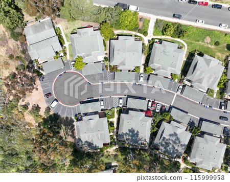 Aerial view of community condominium apartment, San Diego, California Aerial view of community condominium apartment, San Diego, California 115999958
