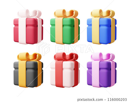 3D gift box set isolated. 3D gift box set isolated. 116000203