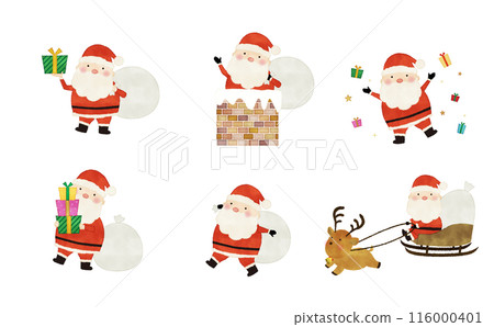 Santa Claus watercolor style illustration pose set Santa Claus watercolor style illustration pose set 116000401