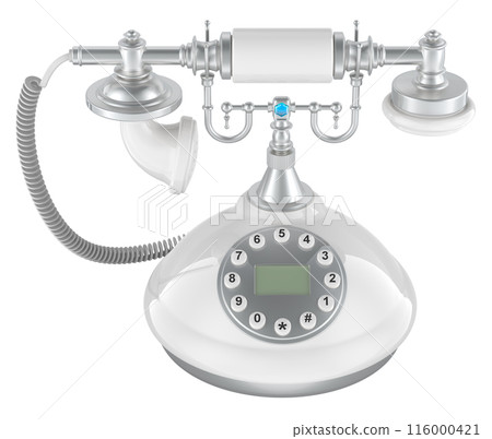 Corded Telephone Antique Retro, French Style Push Button Telephone. 3D rendering Corded Telephone Antique Retro, French Style Push Button Telephone. 3D rendering 116000421