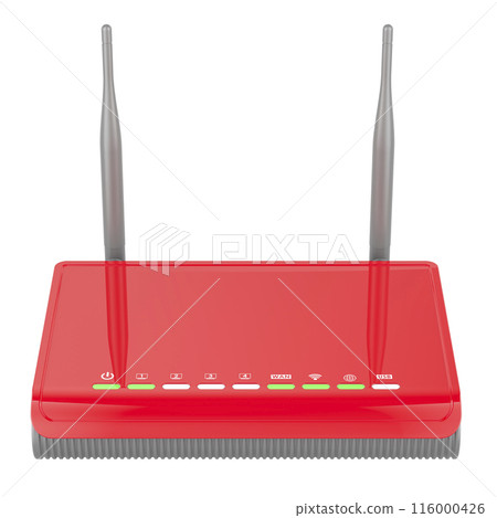 Red Wireless Internet Router, 3D rendering 116000426