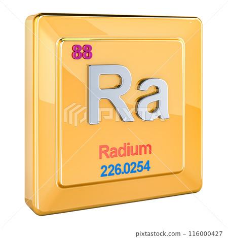 Radium Ra, chemical element sign with number 88 in periodic table. 3D rendering 116000427