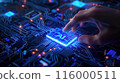 A hand is pointing at a computer chip with the word ai on it 116000511