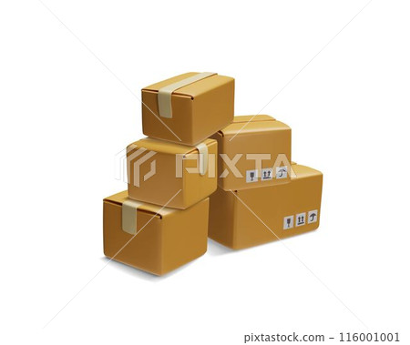 Closed cardboard boxes stack, vector 3D carton boxes with fragile care signs, delivery cargo brown paper packages 116001001