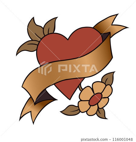 Heart with a ribbon banner tattoo design, retro old school Heart with a ribbon banner tattoo design, retro old school 116001048