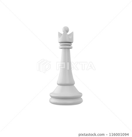 White Queen chess piece 3D plastic vector icon, realistic chessmen strategy intellectual board game figurine crown shape 116001094