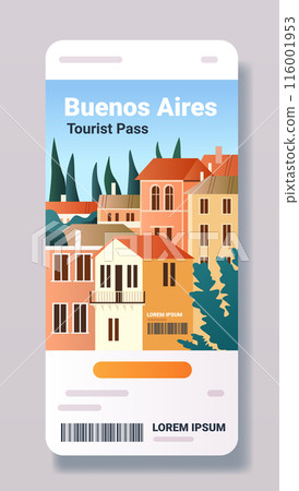 Buenos Aires tourist pass illustration colorful buildings trees blue sky travel concept flat design Buenos Aires tourist pass illustration colorful buildings trees blue sky travel concept flat design 116001953