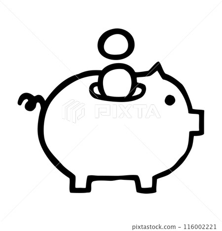 Doodle piggy bank icon or logo, hand drawn with thin black line. 116002221