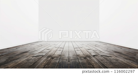 Dark brown floor, plain white wall. Minimalist design; highlights elegant contrast in textures and tones. 116002297