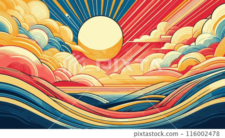 Art Deco Sky - Red, Yellow, Blue Colors with Open Space 116002478